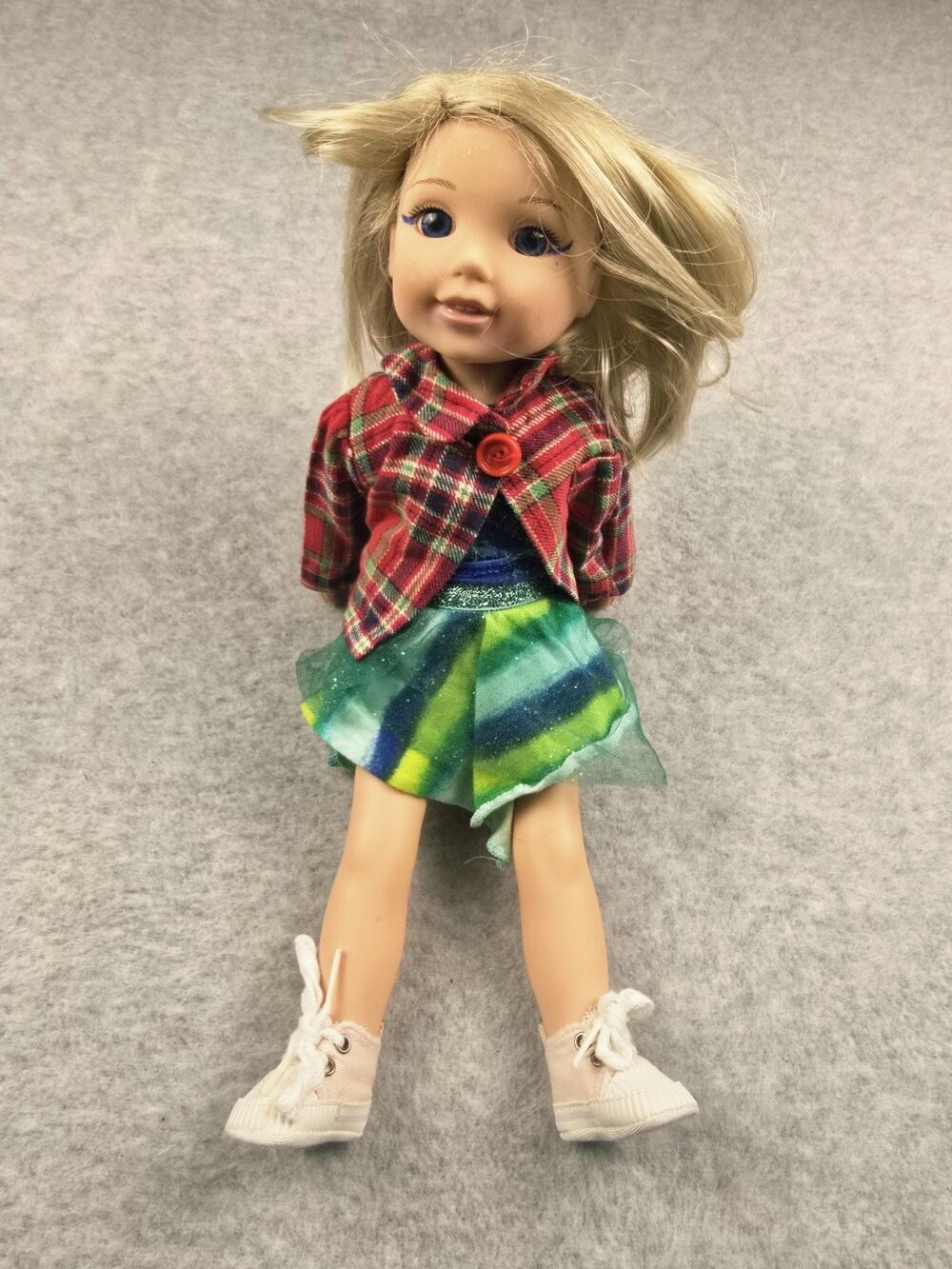 American Girl WellieWishers 14.5" Doll Blonde Blue Eyes Plaid Jacket Outfit